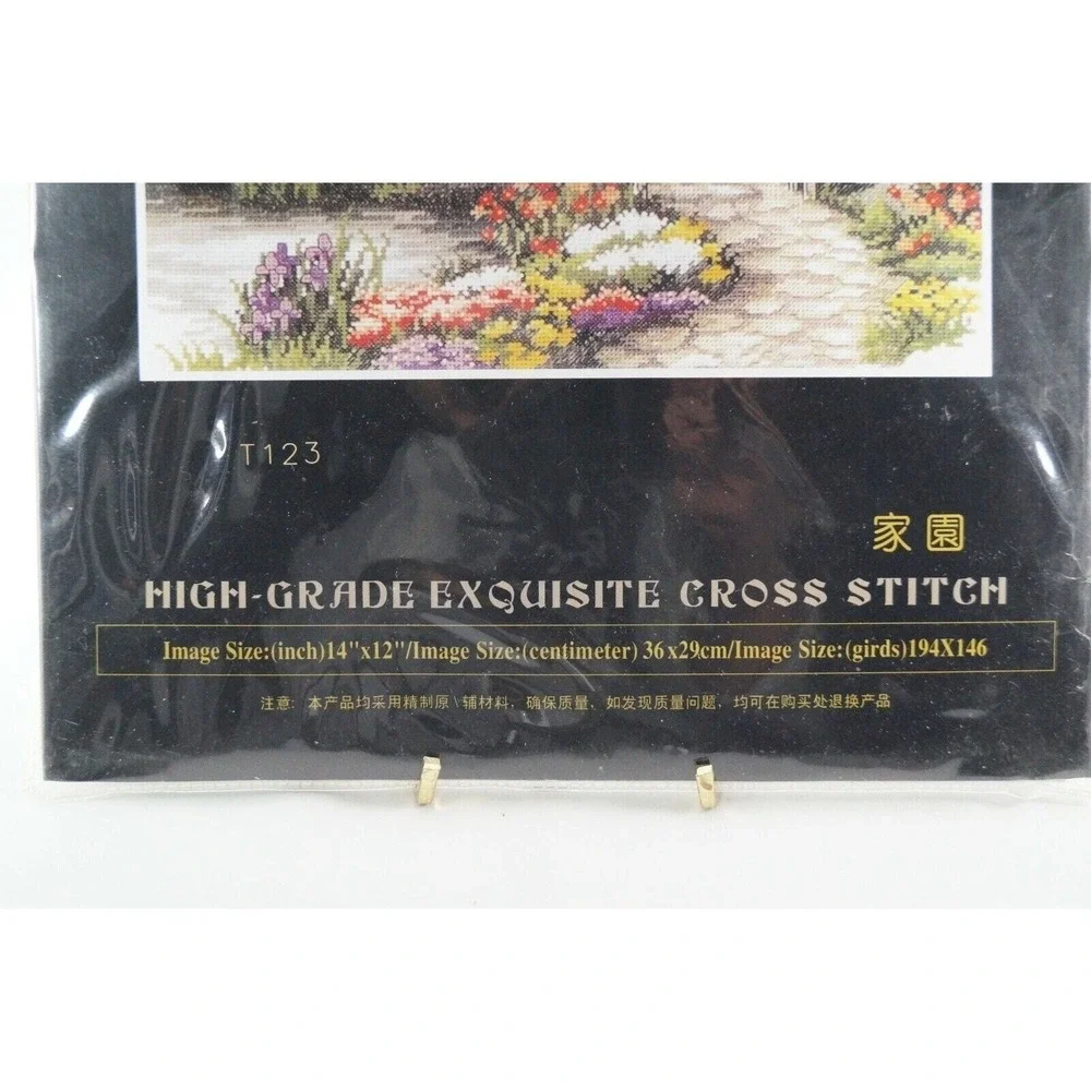Counted Cross Stitch Kit‎ Tudor Cottage Garden Picture Flowers Bridge Gong Ting